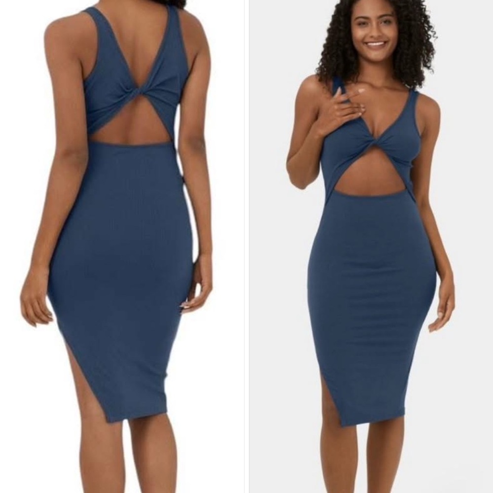 Halara Sleeveless Twist Back Bodycon Midi Dress in Blue. NWT. Size S